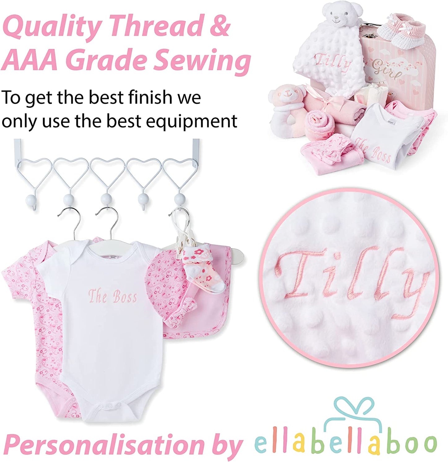 Personalised Baby Gifts - Beautifully Packaged in a Pink Case Full of Beautiful Newborn Essentials