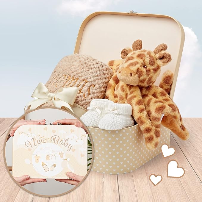 Personalised New Baby Gifts Set - Unisex Baby Gifts Personalised, Baby Hamper - Baby Personalised Gifts, New Born Baby Set with Giraffe Baby Comforter