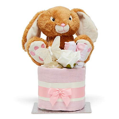 Nappy Cake - 9 Nappies Topped with Baby Teddy Rabbit