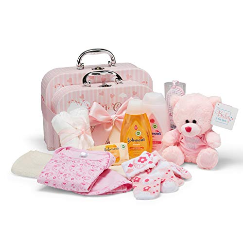 2 Pink Baby Girl Keepsake Boxes Filled with Baby Gifts and Newborn Essentials