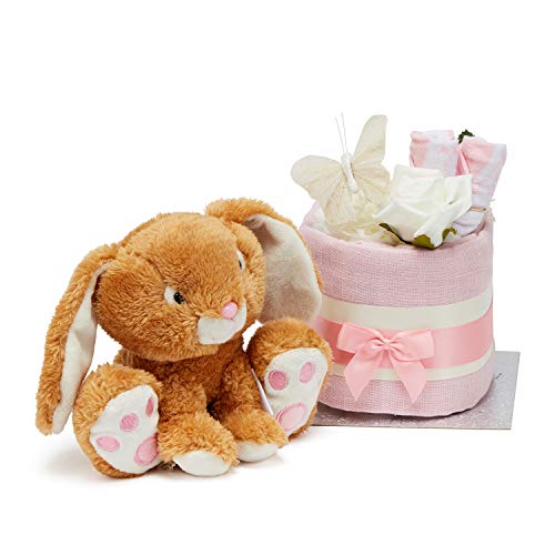 Nappy Cake - 9 Nappies Topped with Baby Teddy Rabbit