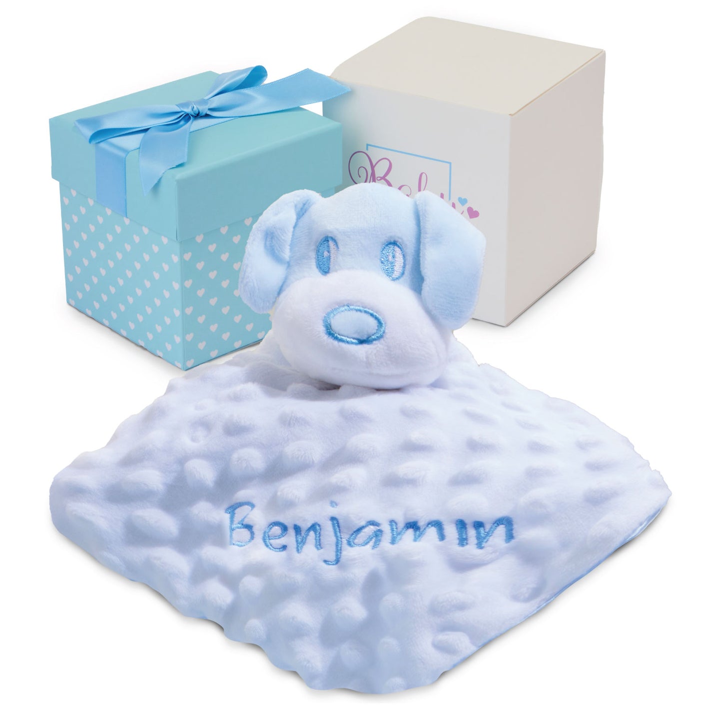 Personalised Baby Gifts - Baby Comforter Blue with Puppy Head