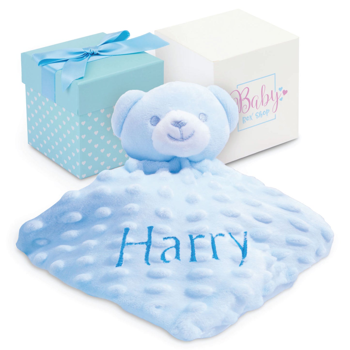 Personalised Baby Gifts – Baby Comforter Blue with Teddy Bear Head