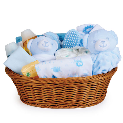 Baby Gift Basket - Hamper Filled with Blue Themed Newborn Essentials & Baby Gifts