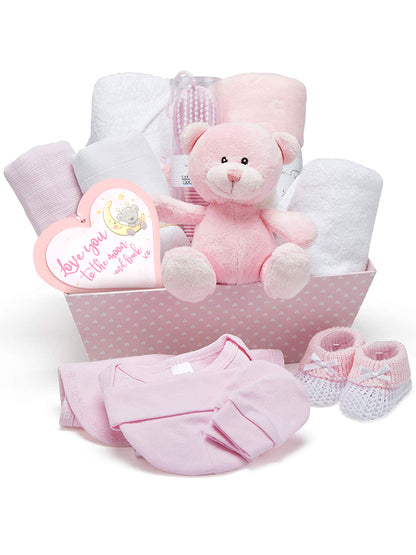 Baby Girl Gifts Newborn Ideal for Baby Shower Gifts & Christenings with New Baby Essentials for Newborn Girl and Plush Pink Teddy Bear