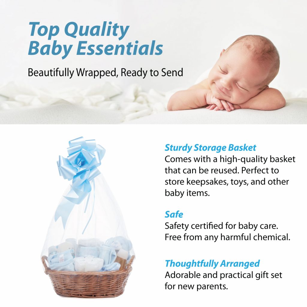 Baby Gift Basket - Hamper Filled with Blue Themed Newborn Essentials & Baby Gifts