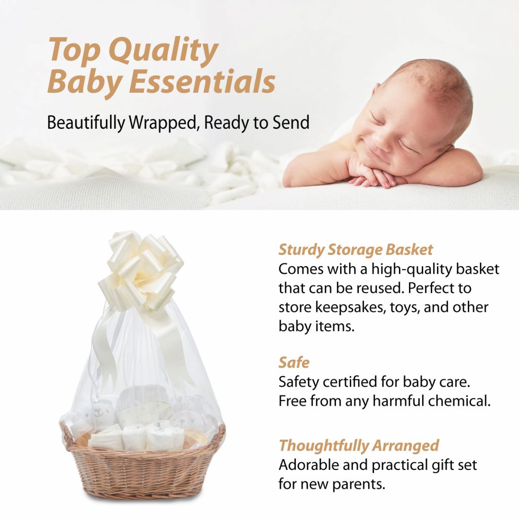 Personalised Baby Gifts – Baby Gift Basket Full of Newborn Essentials (White)