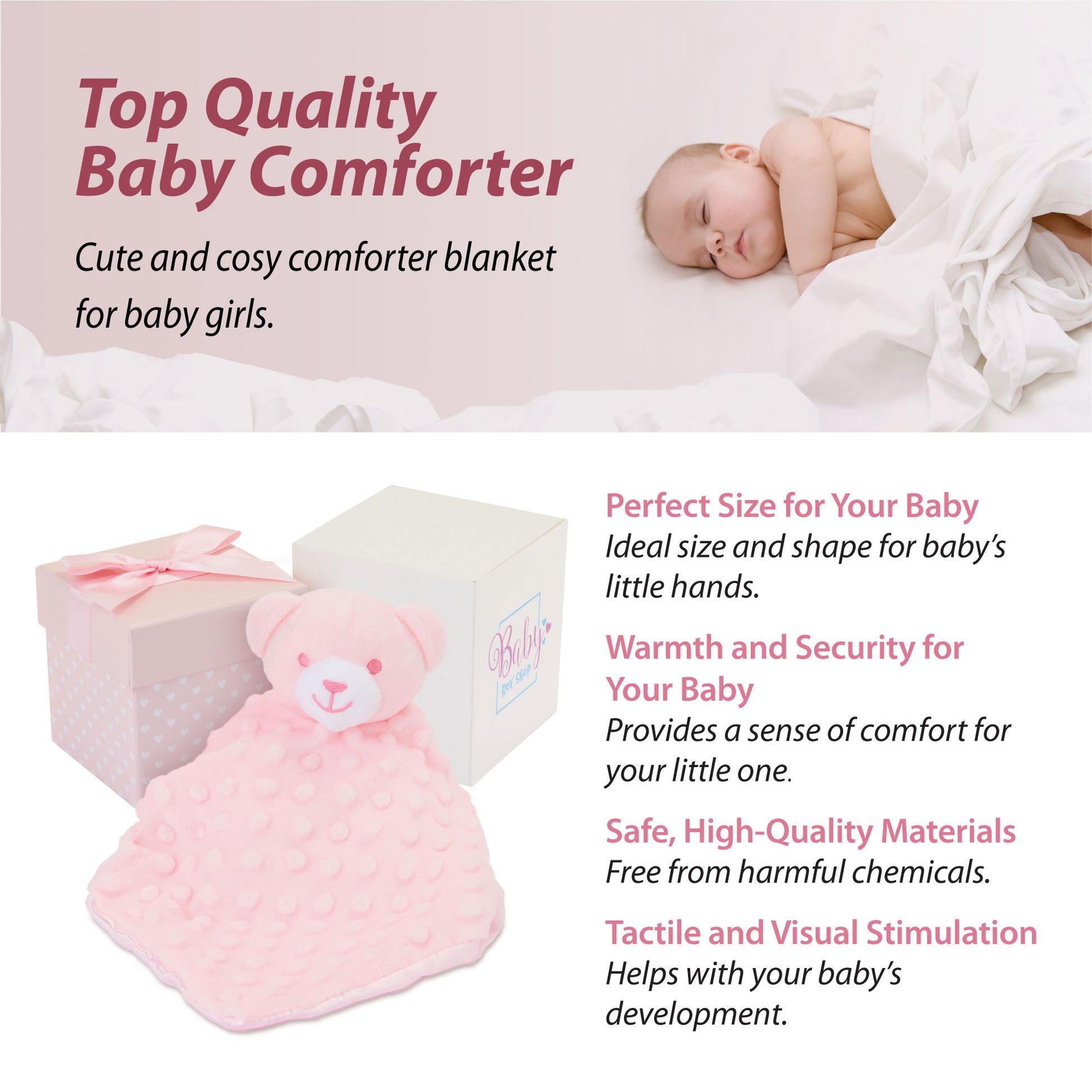 Baby Girl Gifts – Baby Comforter Pink with Bear Head in Gift Box