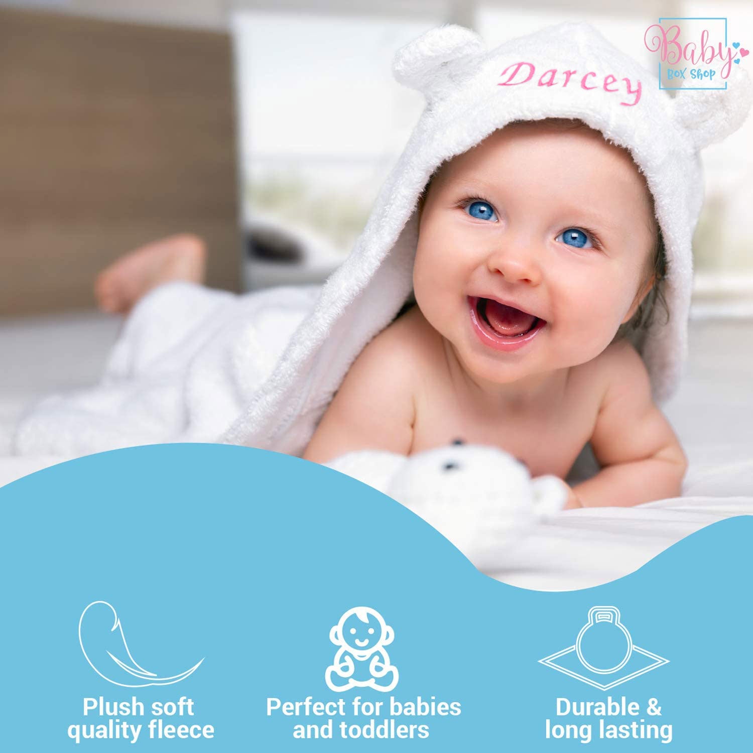 Personalised Baby Hooded Bath Towel - Highly Absorbent Towel with Ears