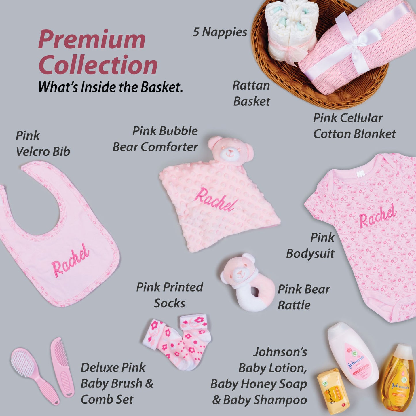 Personalised Baby Gifts – Baby Gift Baskets Full of Newborn Essentials - Pink