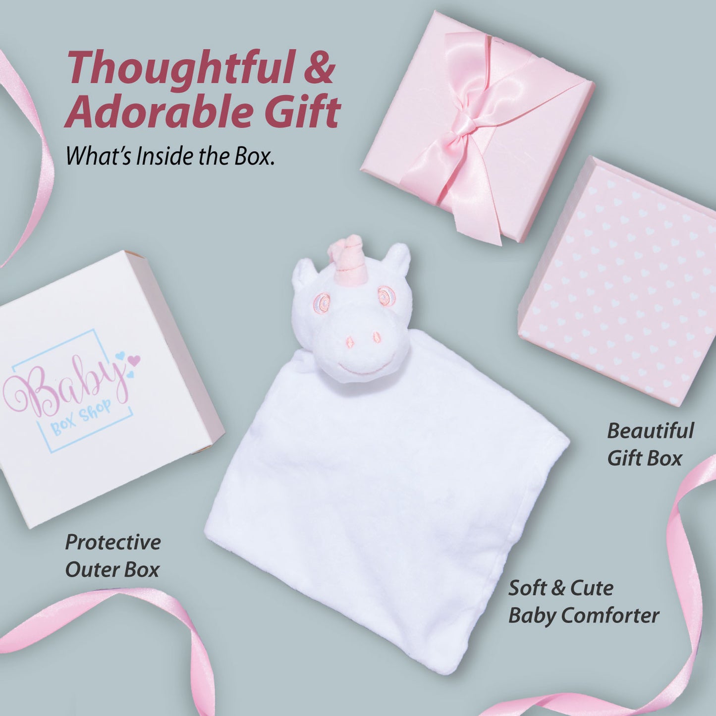 Baby Girl Gifts – Baby Comforter Pink with Unicorn in Gift Box