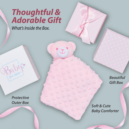 Baby Girl Gifts – Baby Comforter Pink with Bear Head in Gift Box