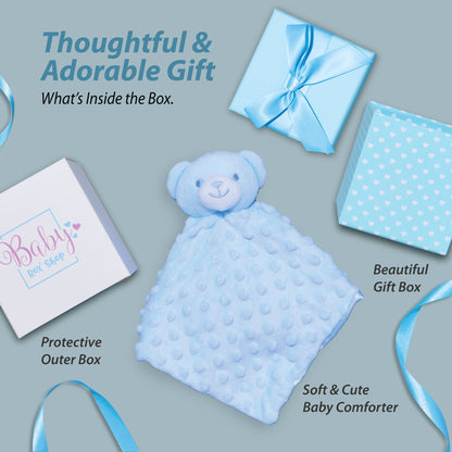 Baby Boy Gifts – Baby Comforter Blue with Bear Head in Gift Box