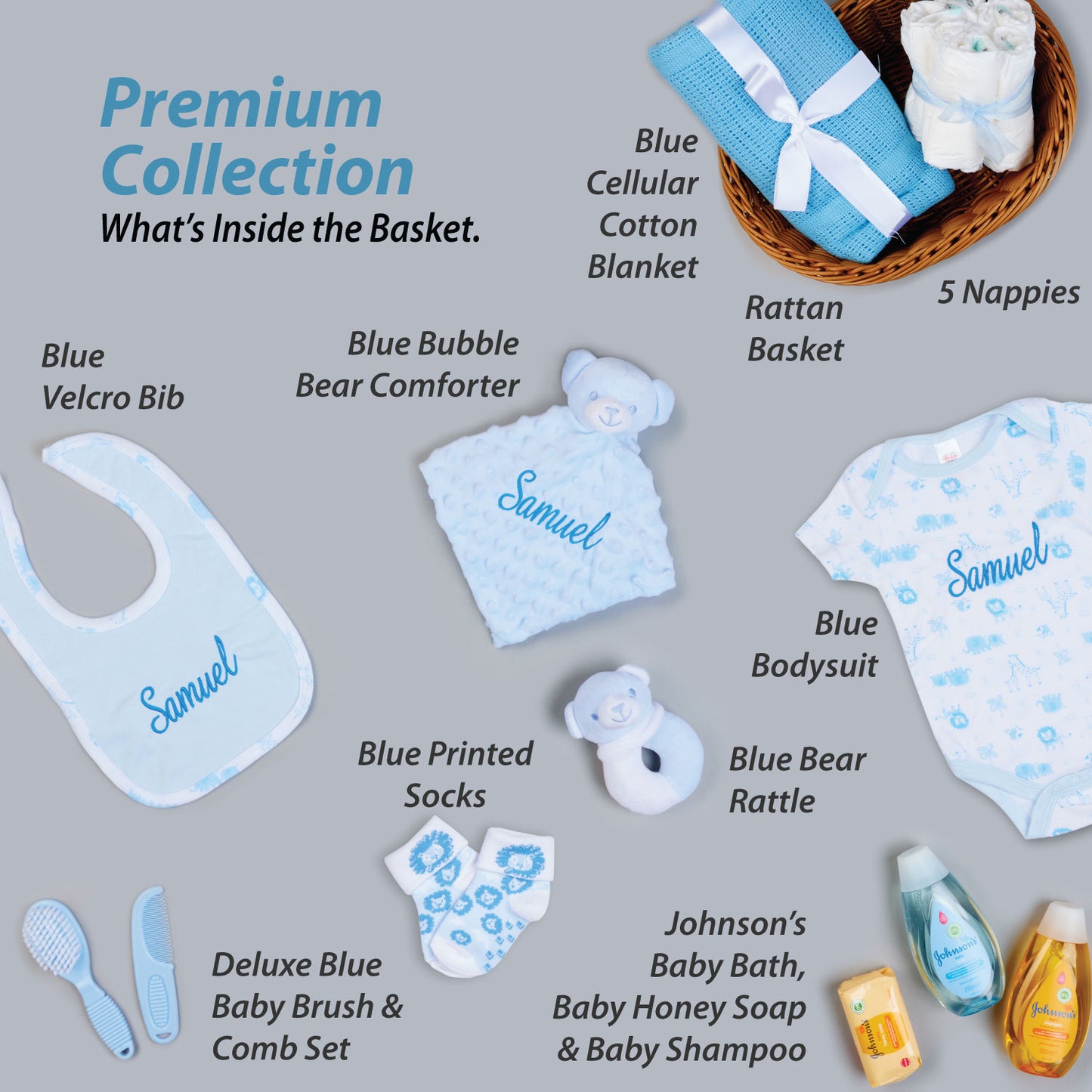 Personalised Baby Gifts – Baby Gift Baskets Full of Newborn Essentials - Blue