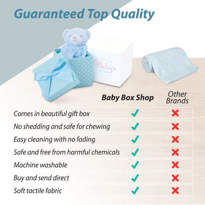 Baby Boy Gifts – Baby Comforter Blue with Bear Head in Gift Box