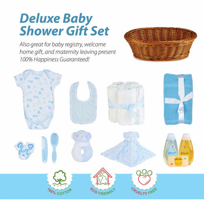 Baby Gift Basket - Hamper Filled with Blue Themed Newborn Essentials & Baby Gifts