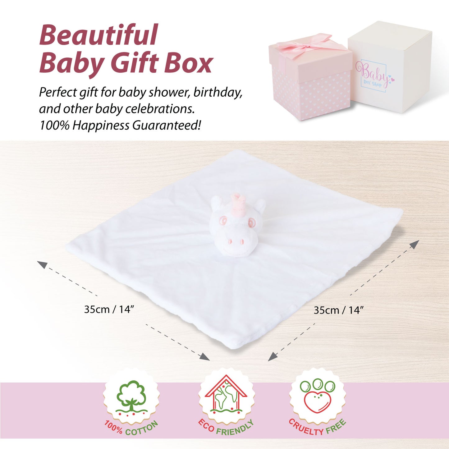 Baby Girl Gifts – Baby Comforter Pink with Unicorn in Gift Box