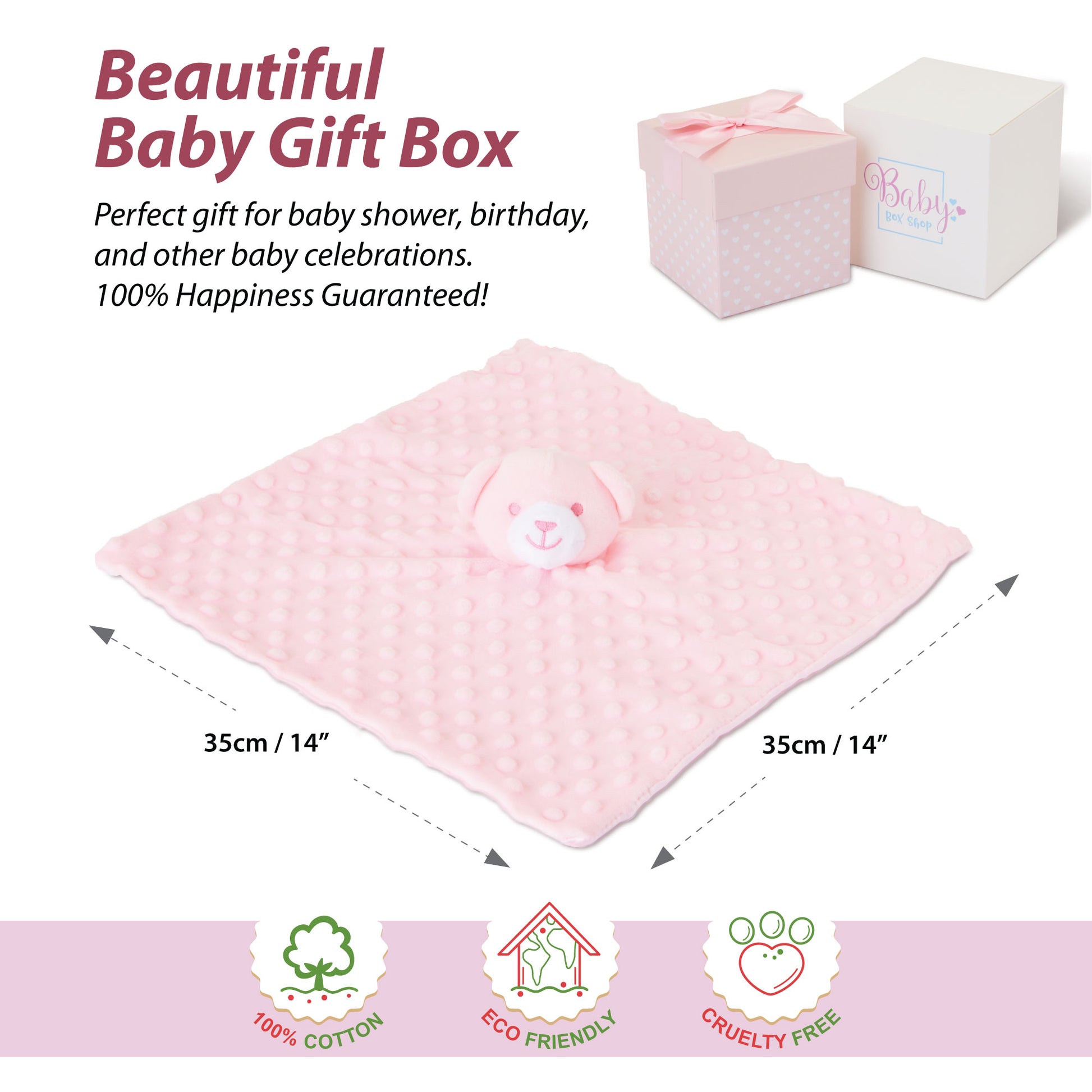 Baby Girl Gifts – Baby Comforter Pink with Bear Head in Gift Box