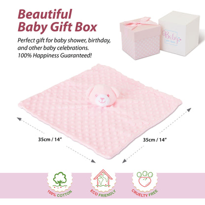 Baby Girl Gifts – Baby Comforter Pink with Bear Head in Gift Box