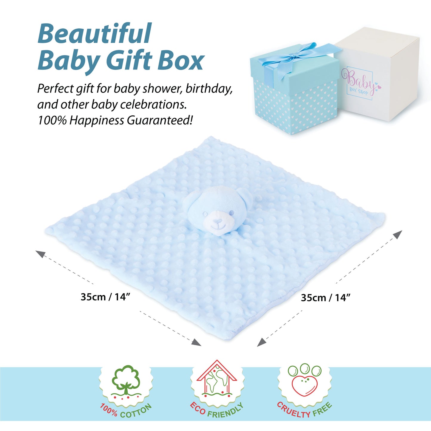 Baby Boy Gifts – Baby Comforter Blue with Bear Head in Gift Box