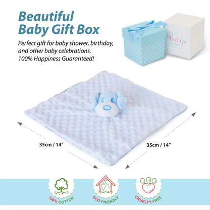 Baby Boy Gifts – Baby Comforter Blue with Puppy Head in Gift Box