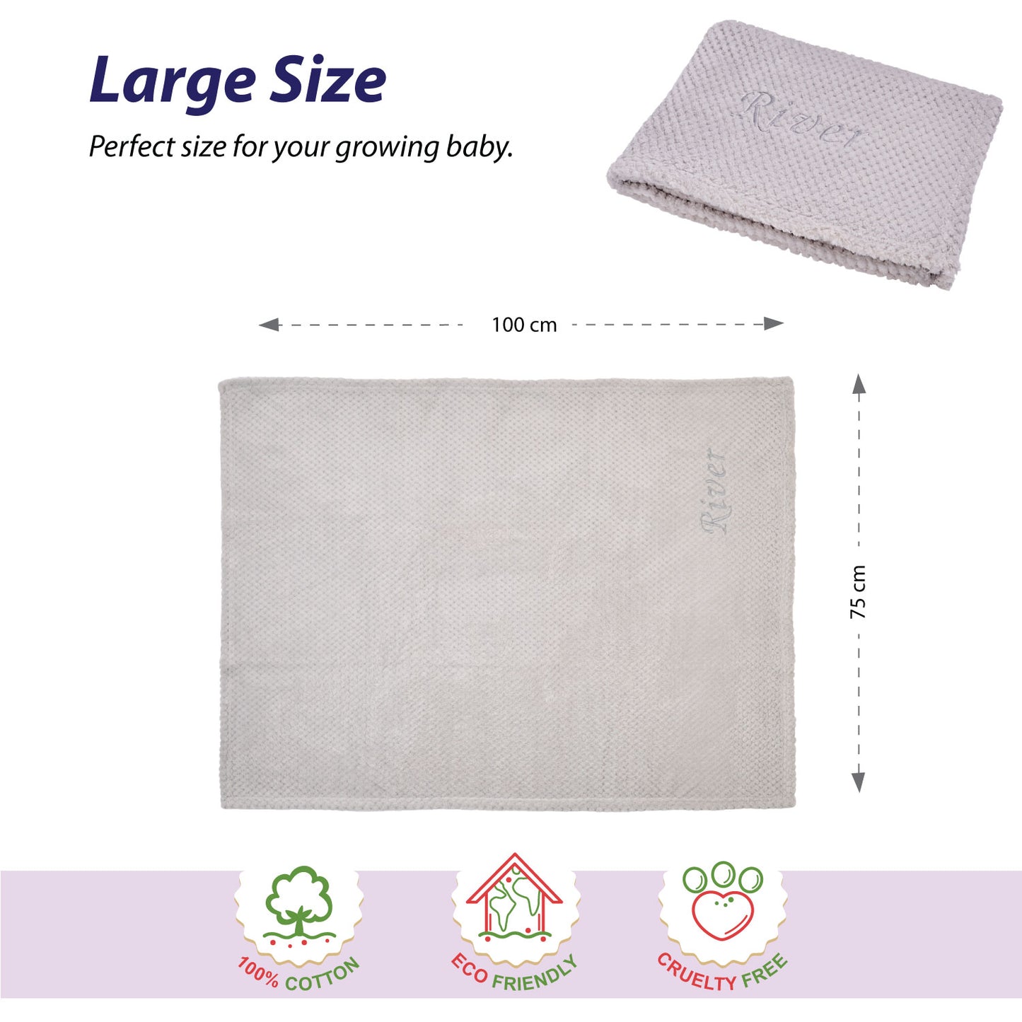 Personalised Baby Blankets - Embroidered Grey Waffle Blanket