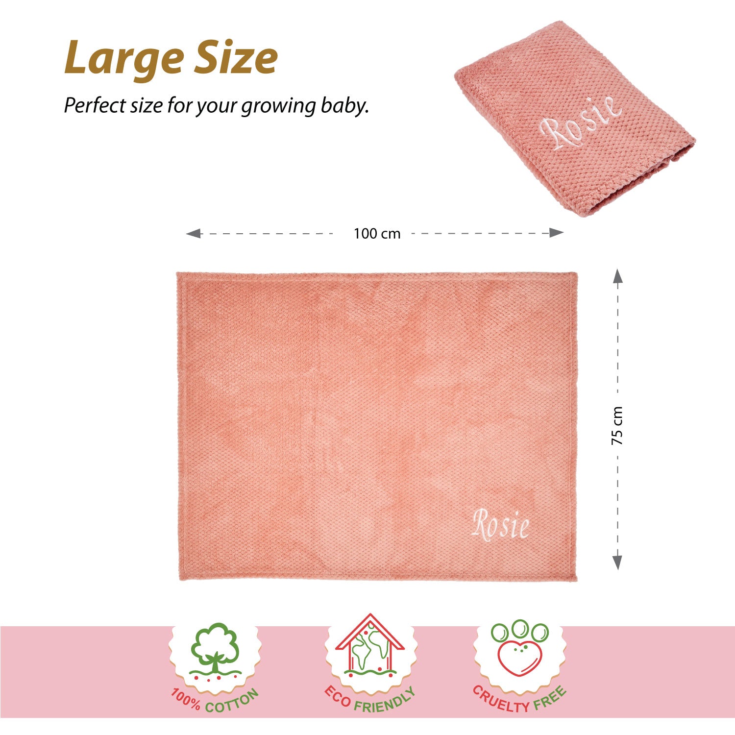 Personalised Baby Blankets - Embroidered Rose Waffle Blanket