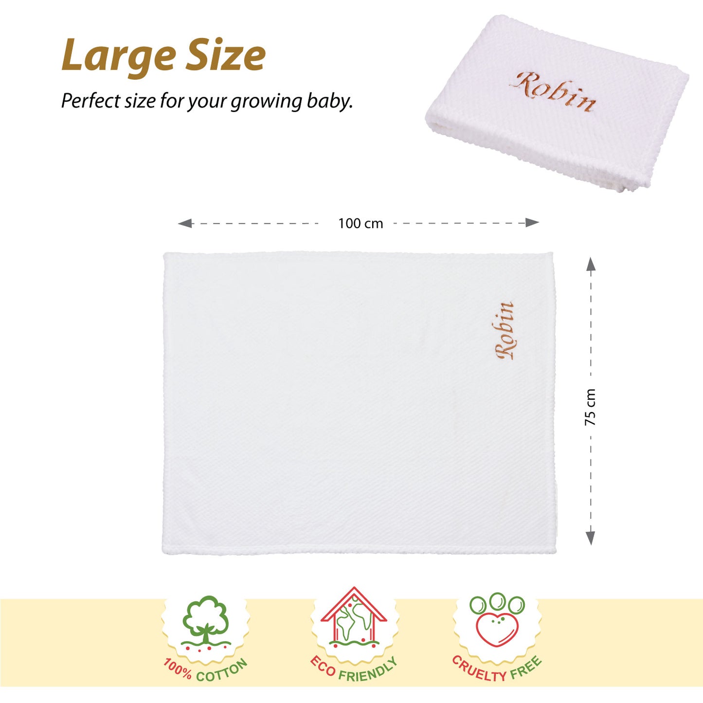 Personalised Baby Blankets – Embroidered White Waffle Blanket