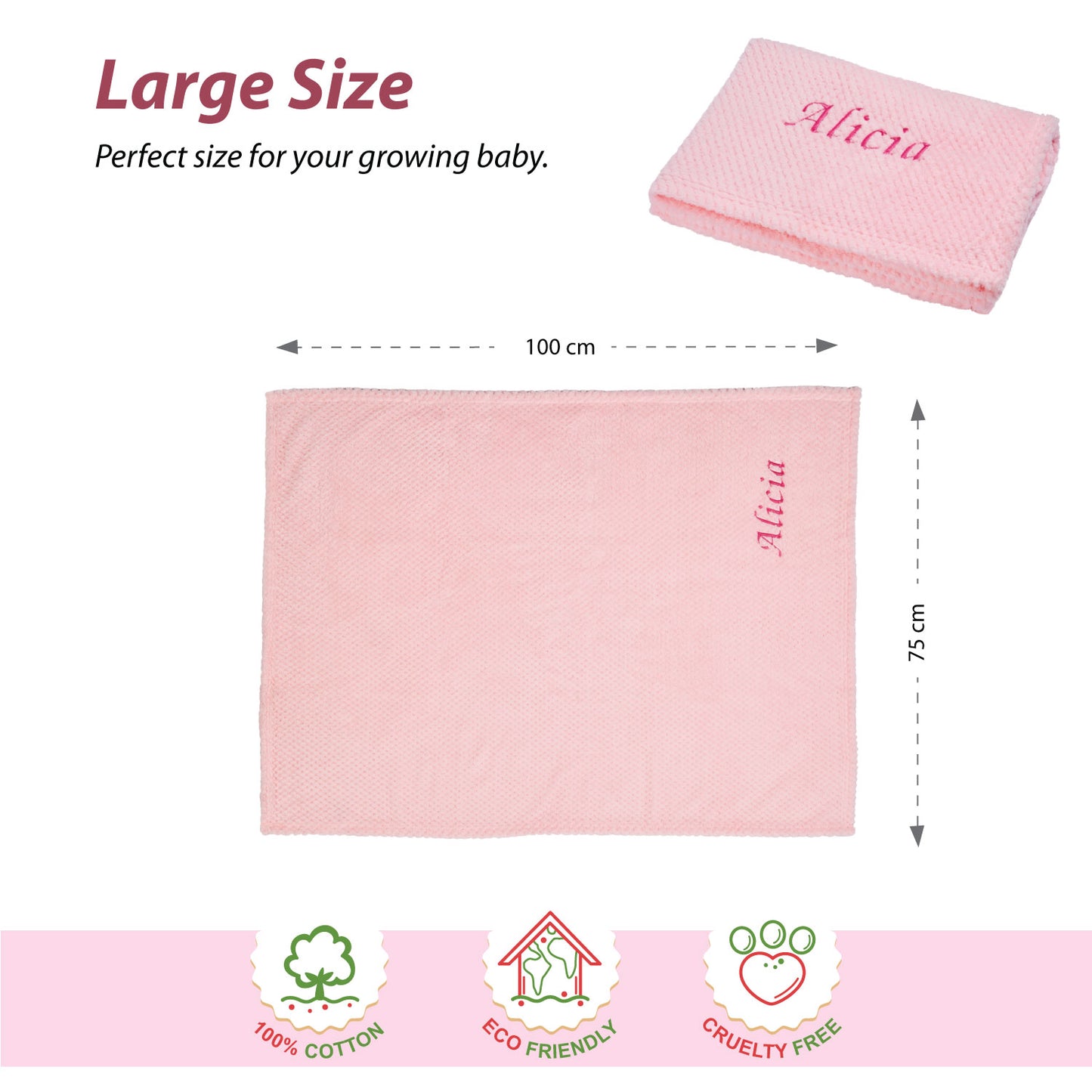 Personalised Baby Blankets – Embroidered Pink Waffle Blanket