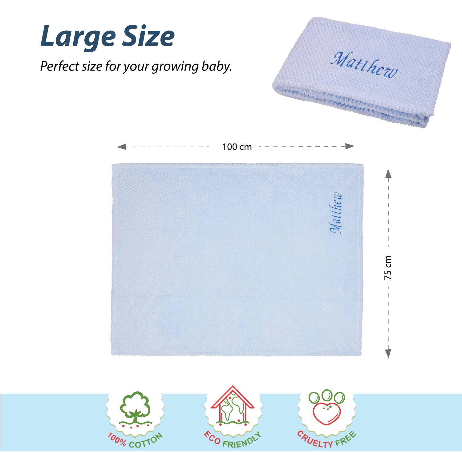 Personalised Baby Blankets - Embroidered Blue Waffle Blanket