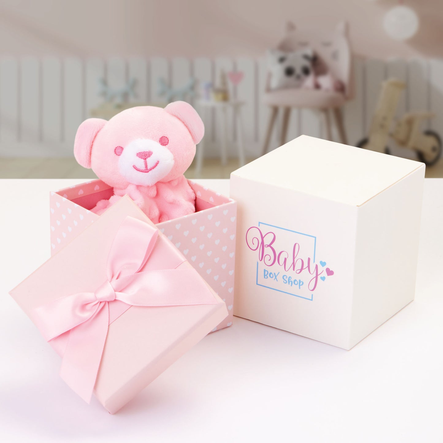 Baby Girl Gifts – Baby Comforter Pink with Bear Head in Gift Box