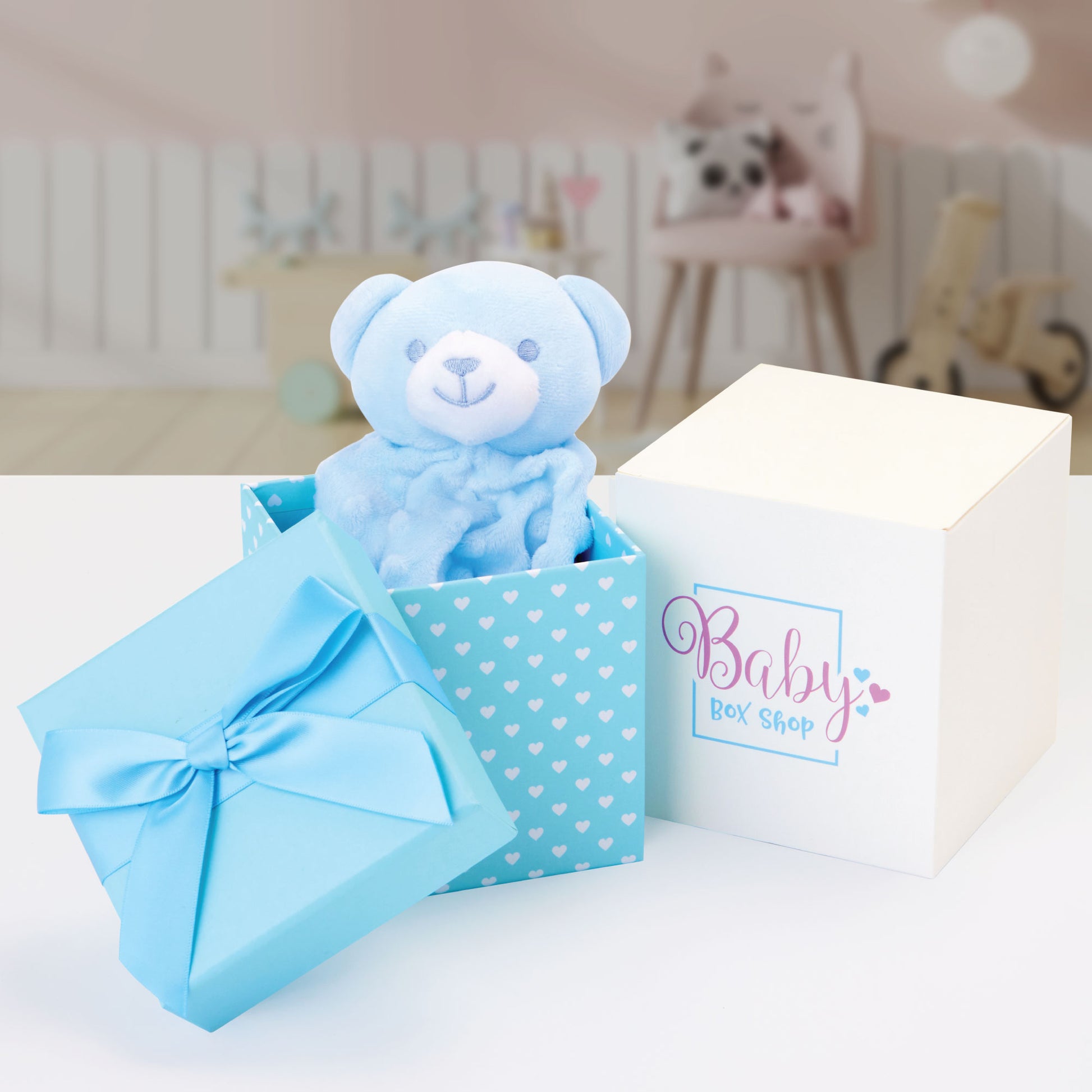 Baby Boy Gifts – Baby Comforter Blue with Bear Head in Gift Box