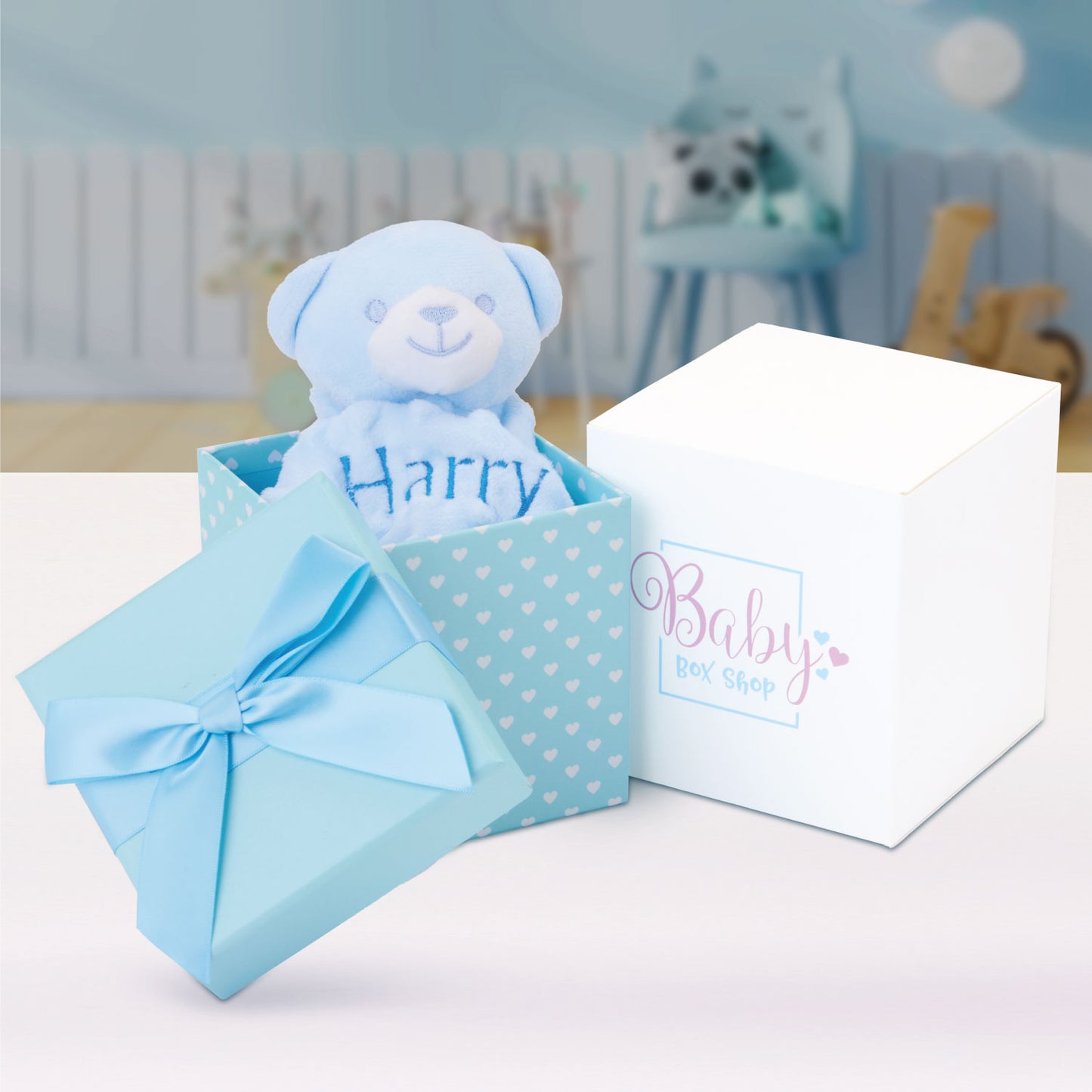 Personalised Baby Gifts – Baby Comforter Blue with Teddy Bear Head