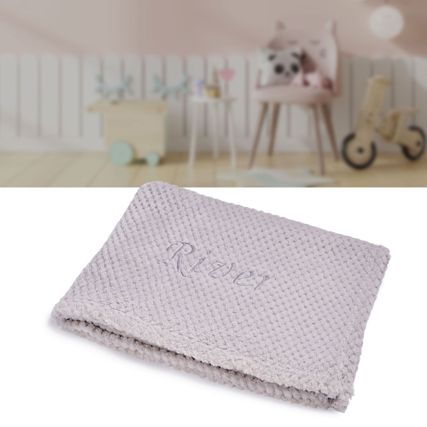 Personalised Baby Blankets - Embroidered Grey Waffle Blanket