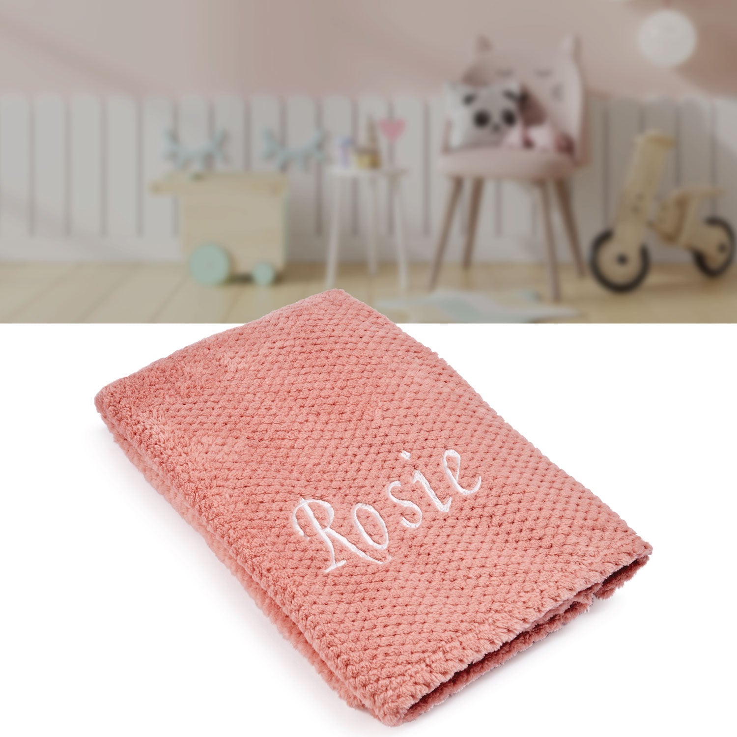 Personalised Baby Blankets - Embroidered Rose Waffle Blanket