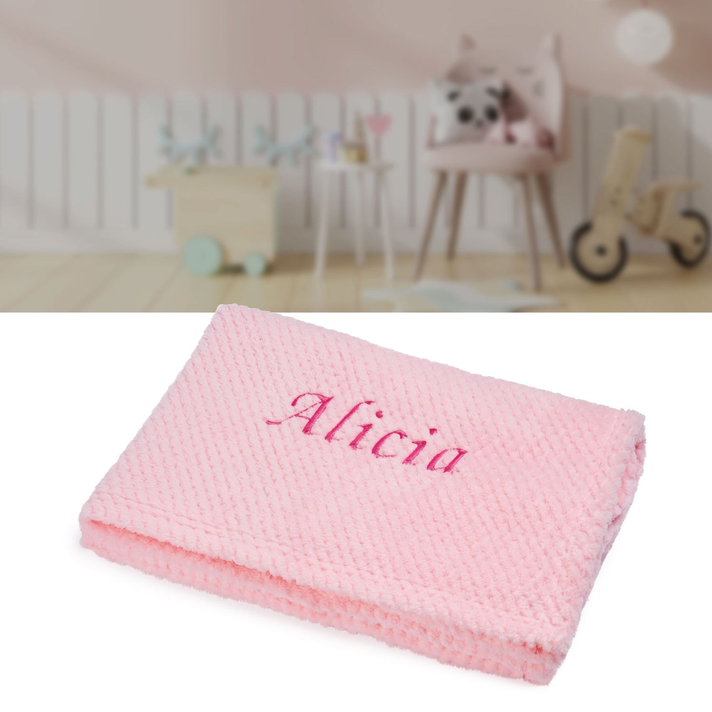 Personalised Baby Blankets – Embroidered Pink Waffle Blanket