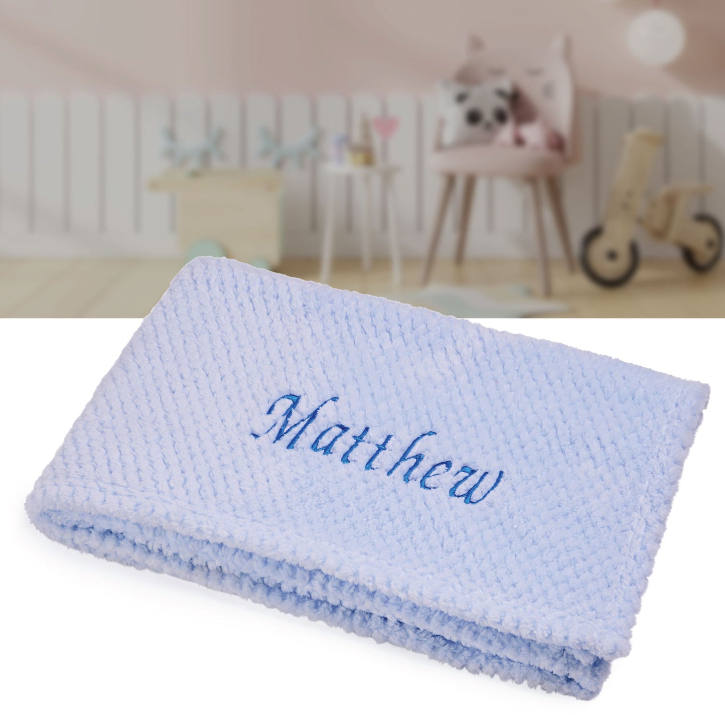 Personalised Baby Blankets - Embroidered Blue Waffle Blanket