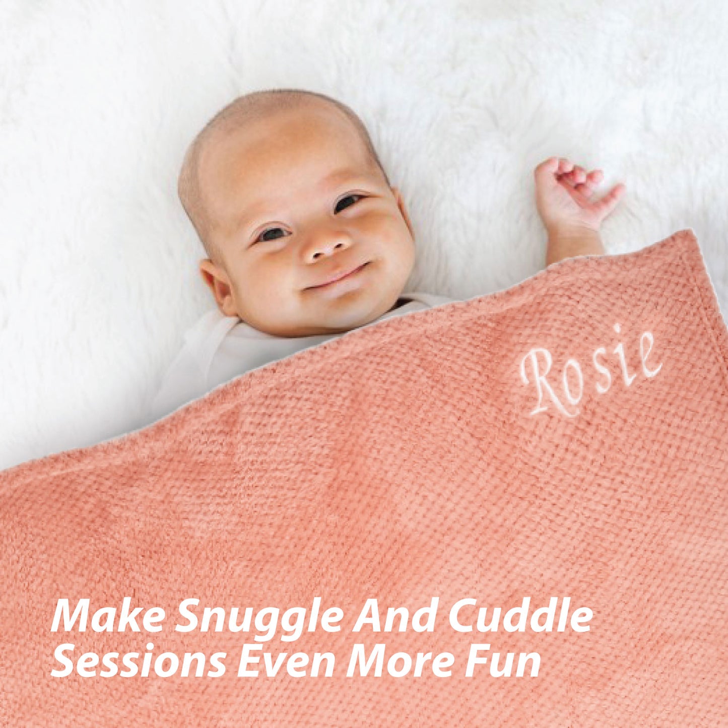 Personalised Baby Blankets - Embroidered Rose Waffle Blanket