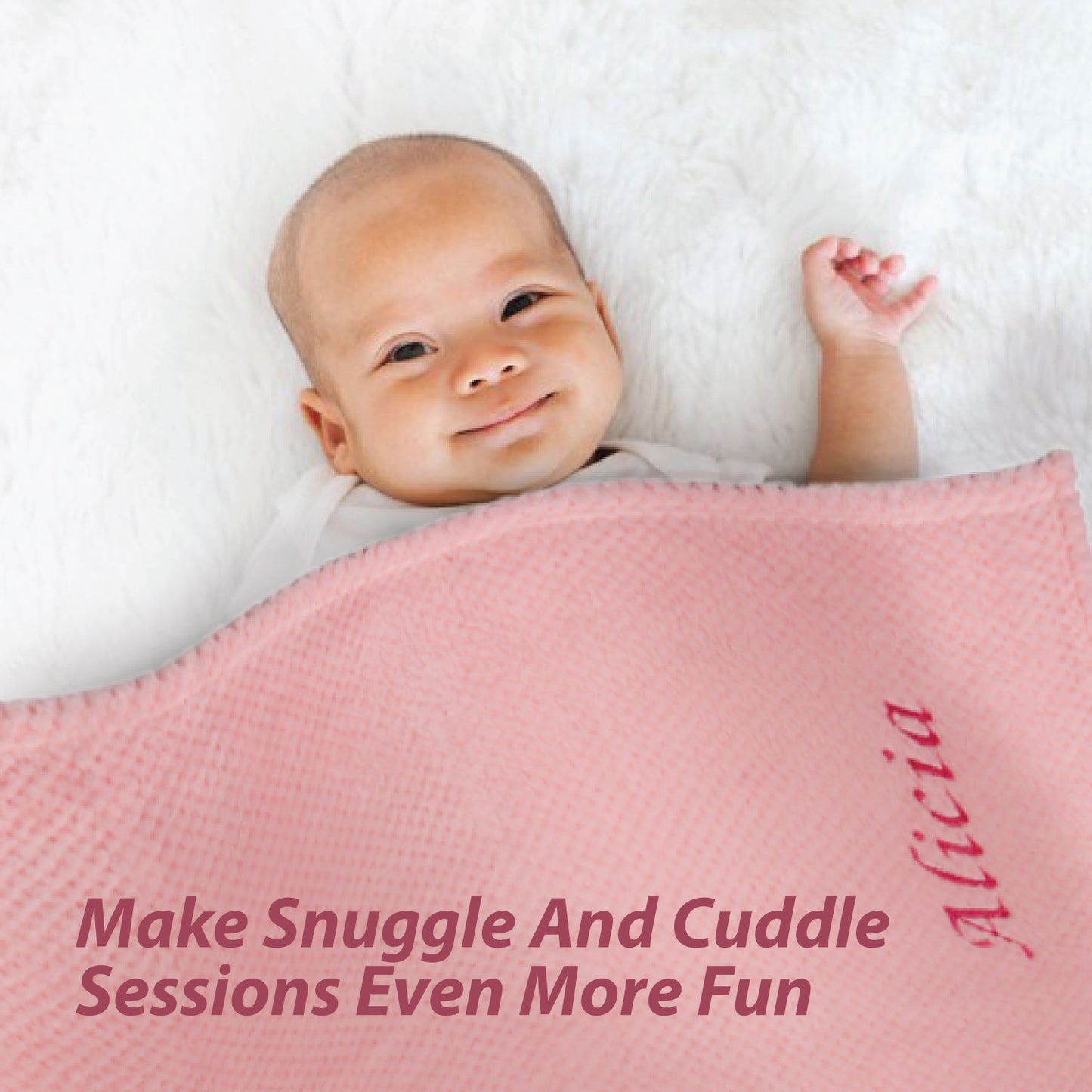 Personalised Baby Blankets – Embroidered Pink Waffle Blanket