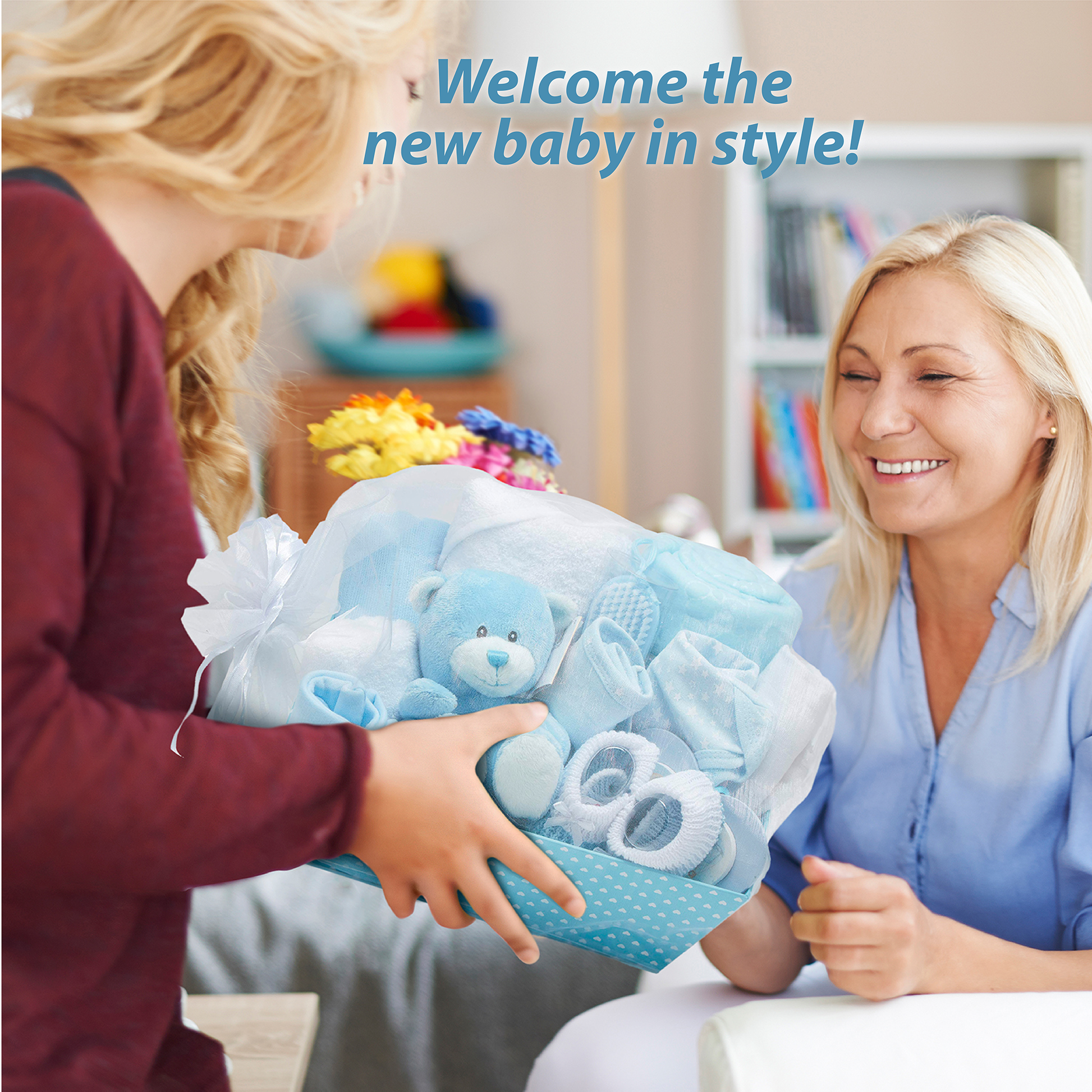 Baby Gift Set – Baby Gift Baskets Newborn Essentials in Blue Tray