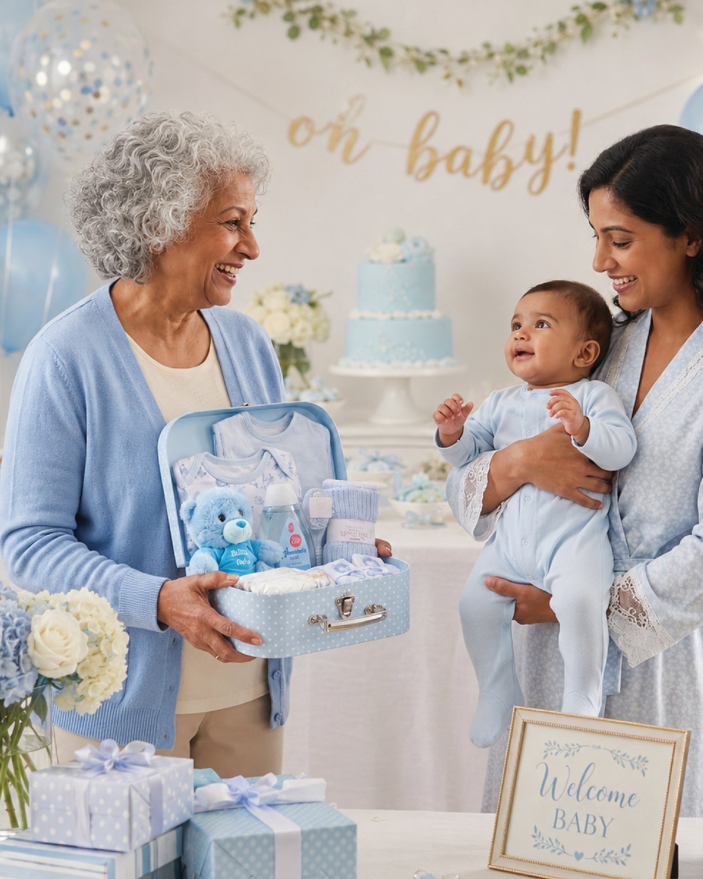 Blue , 9CM23-B , Gift Scene Shot ,

The blue keepsake case styled as a baby shower gift