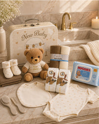 Cream , 9CM23-C , Bathtime Shot ,

Bathtime and changing items from the set — cotton washcloths, the brush and comb set and Huggies wipes