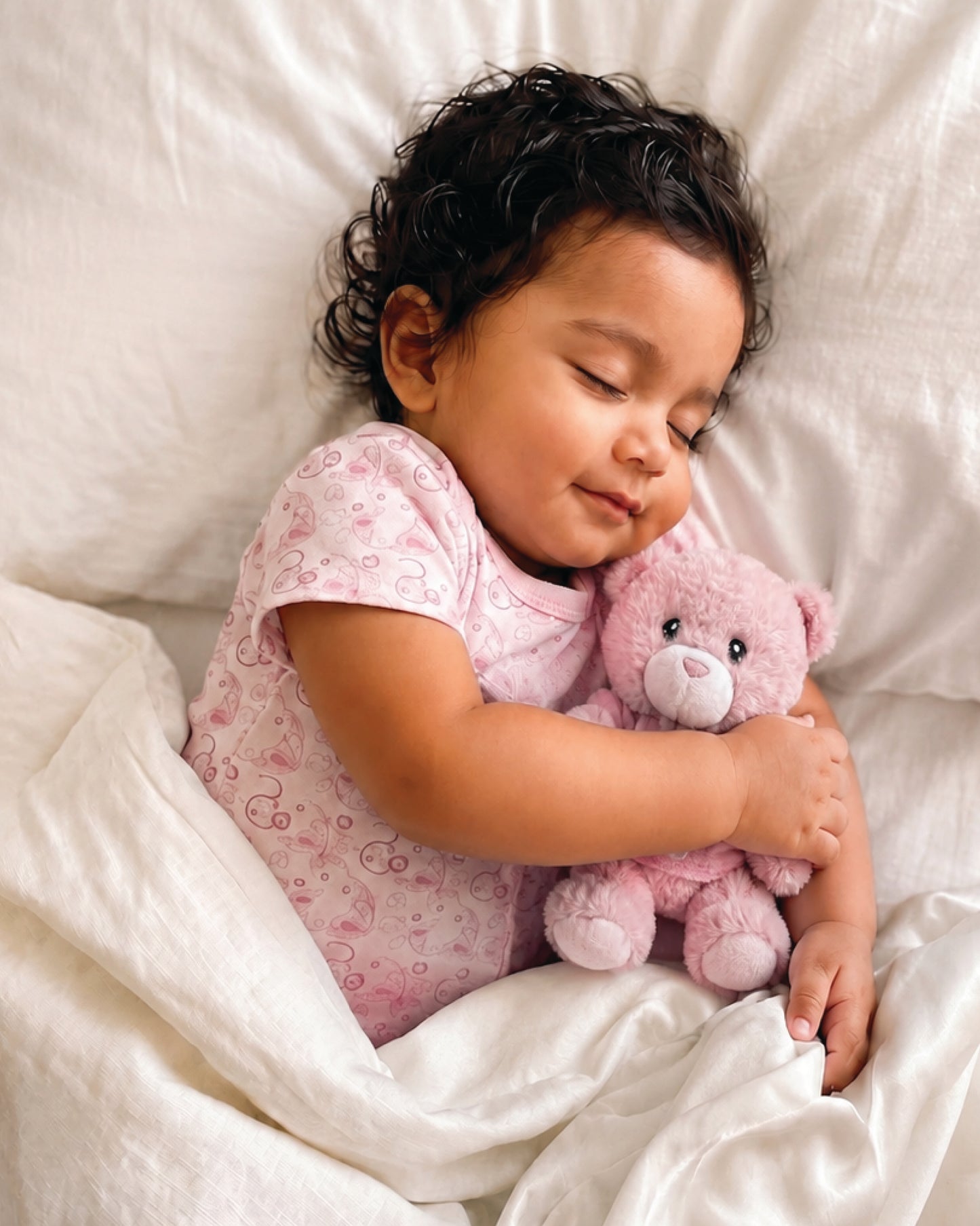Pink , 9CM23-P , Lifestyle Shot ,

Baby hugging the plush teddy bear from the set, EN71 tested and certified