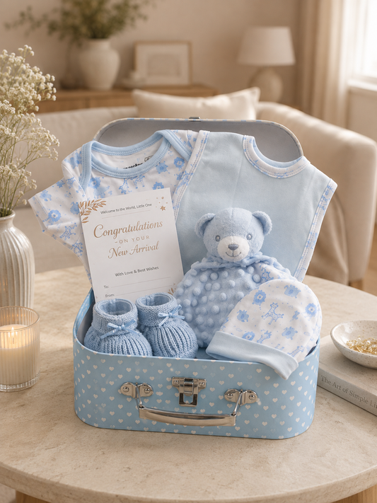 Blue , 9CS22-B , Hero Shot ,

Baby keepsake gift set in a blue printed case with bodysuit, bib, hat, bootees, muslin and bubble bear comforter