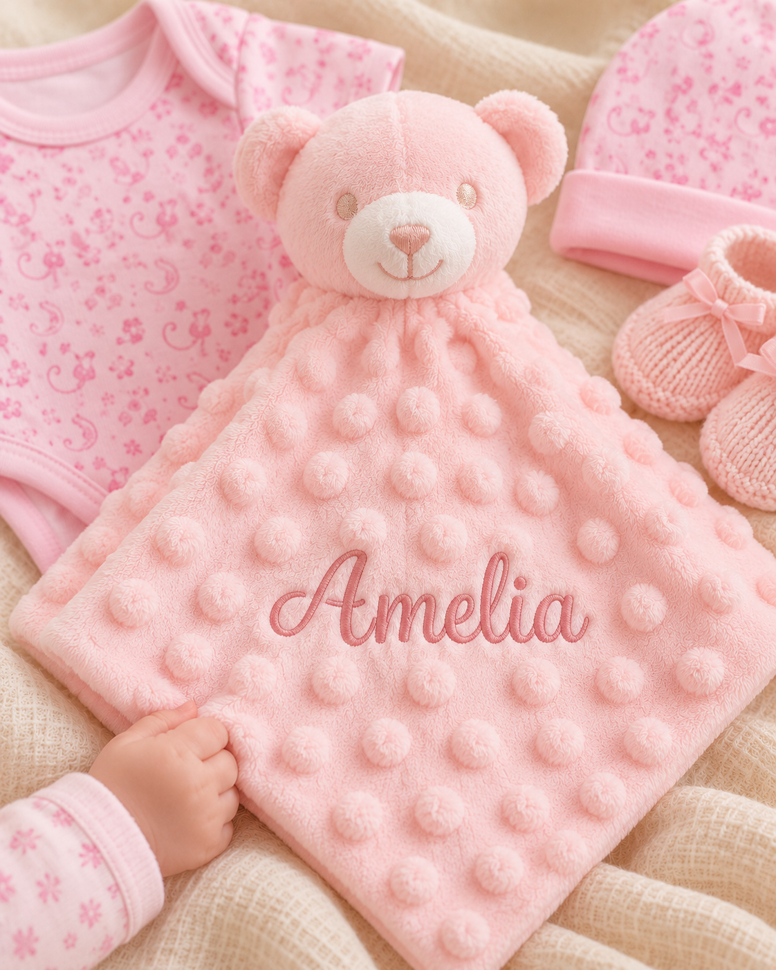 Pink , 9CS22-P-EMB , Personalised Shot ,

Pink bubble bear comforter with an embroidered name
