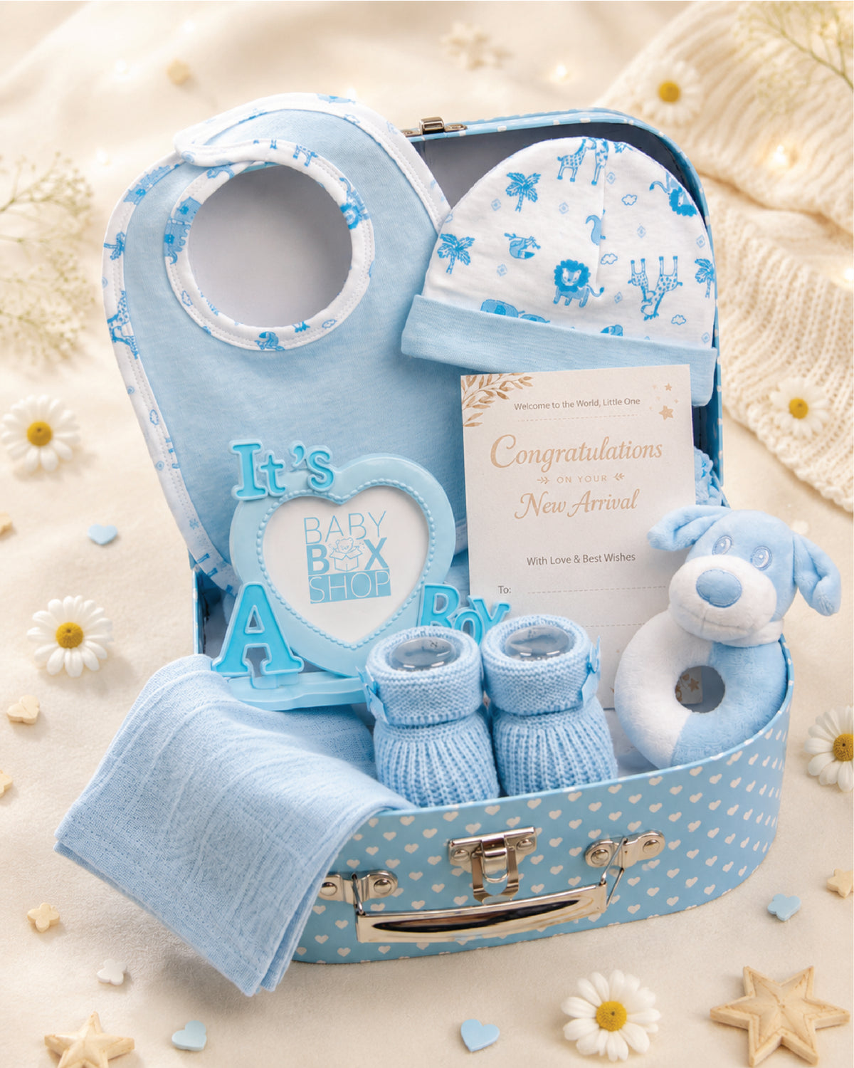 Blue , 9CXS21-B , Hero Shot ,

Baby gift set in a blue suitcase-style keepsake case with bib, hat, mittens, bootees, muslin and rattle