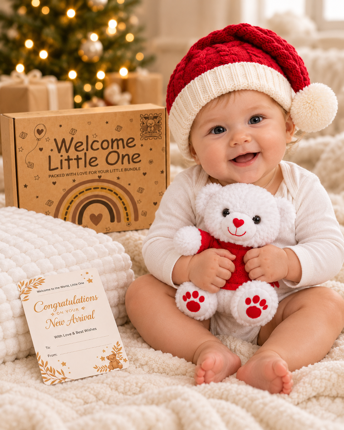 9PZ08-X , Gift Scene Shot ,

The gift set styled as a baby's first Christmas present