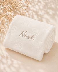 Cream - EMB - 9TR40-C-EMB - Close-up of the fleece blanket from the cream hamper with embroidered personalisation