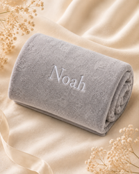 Grey - EMB - 9TR40-G-EMB - Close-up of the grey fleece blanket with embroidered personalisation
