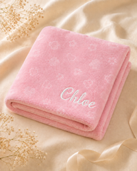 Pink - EMB - 9TR40-P-EMB - Close-up of the pink fleece blanket with embroidered personalisation